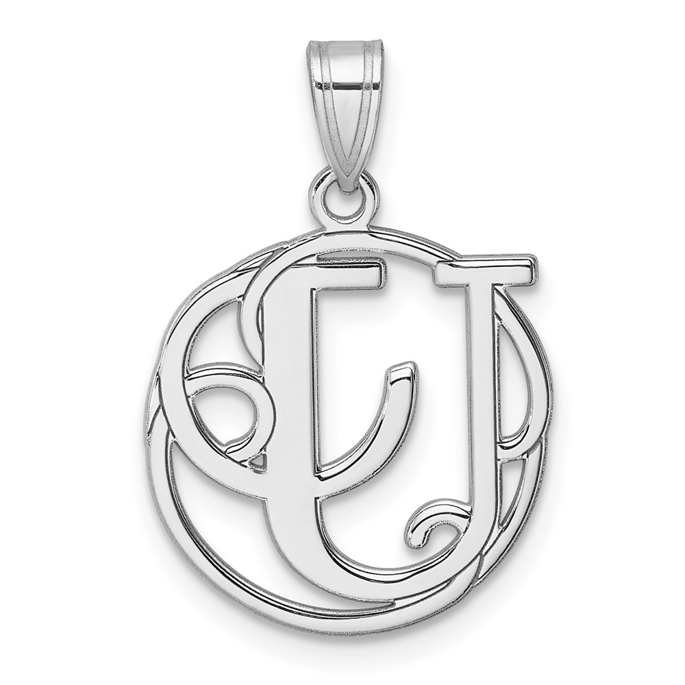 Small Sterling Silver Rhodium-plated Fancy Script Letter U Initial Pendant (QC11257U)