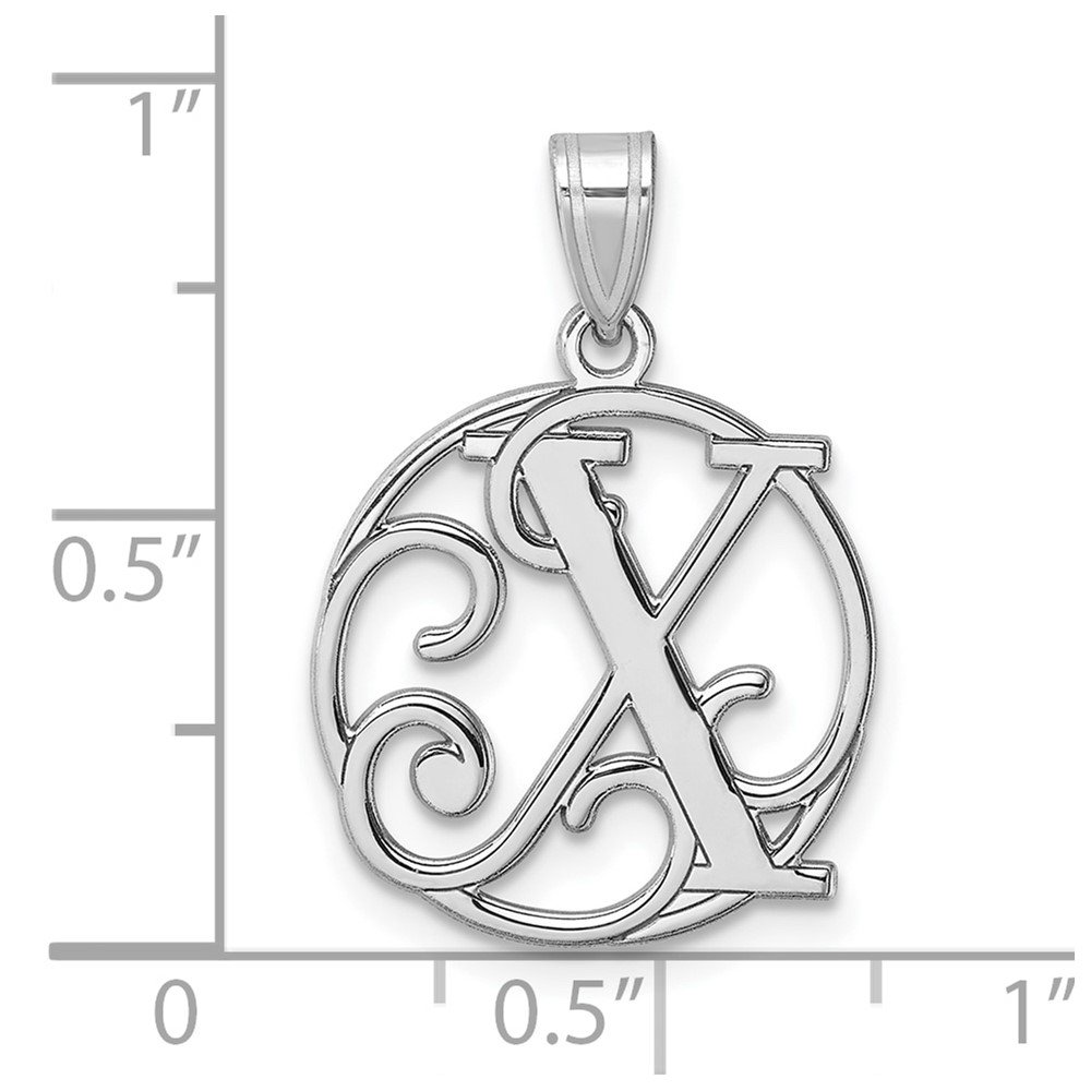 Small Sterling Silver Rhodium-plated Fancy Script Letter X Initial Pendant (QC11257X)