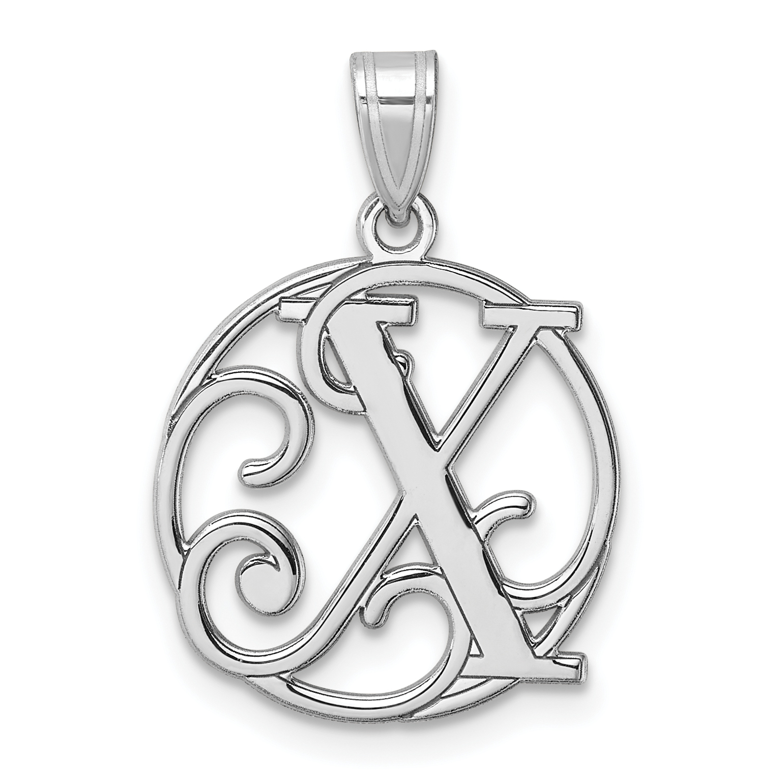 Small Sterling Silver Rhodium-plated Fancy Script Letter X Initial Pendant (QC11257X)