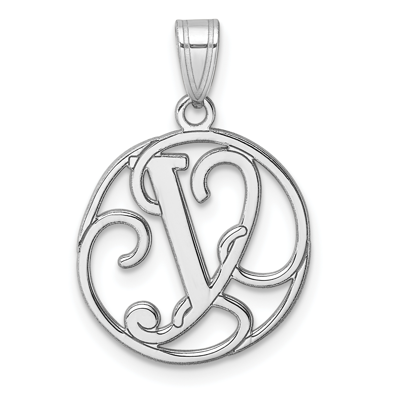 Small Sterling Silver Rhodium-plated Fancy Script Letter Y Initial Pendant (QC11257Y)