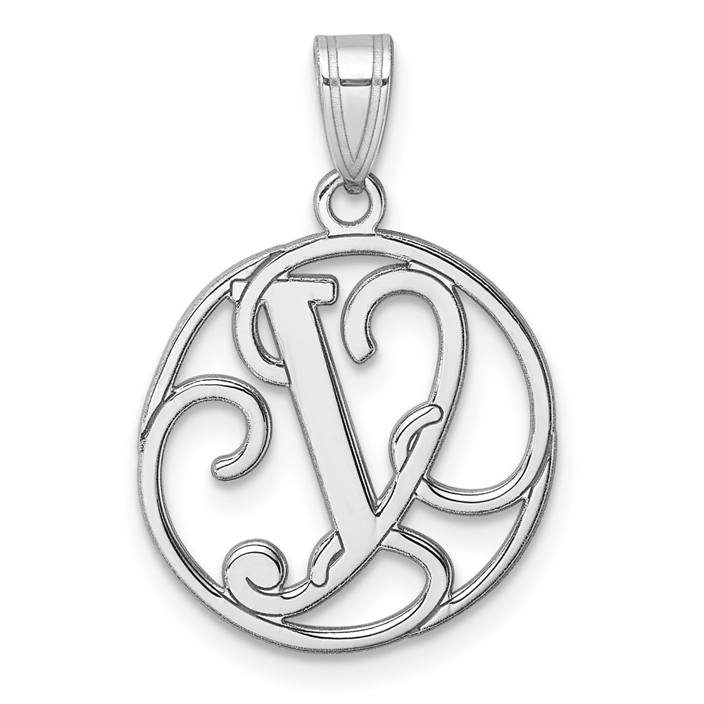 Small Sterling Silver Rhodium-plated Fancy Script Letter Y Initial Pendant (QC11257Y)