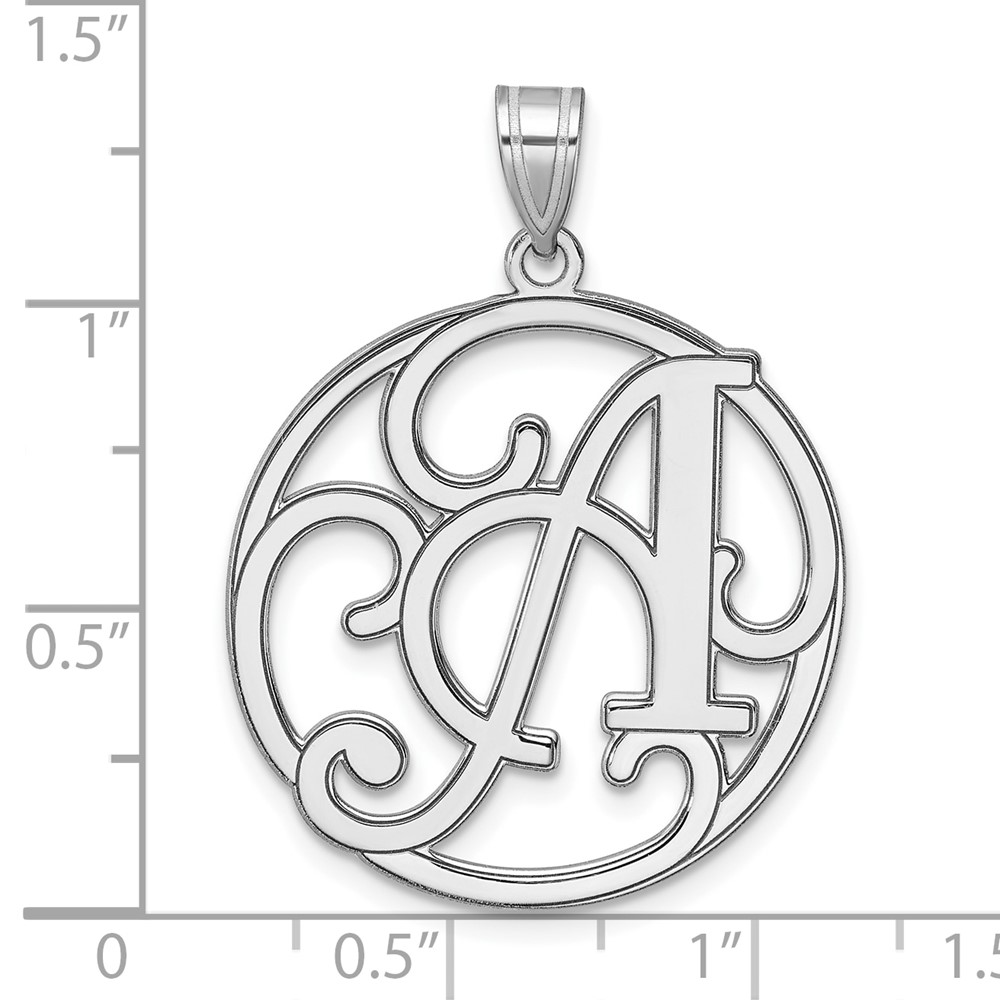 Large Sterling Silver Rhodium-plated Fancy Script Letter A Initial Pendant (QC11258A)
