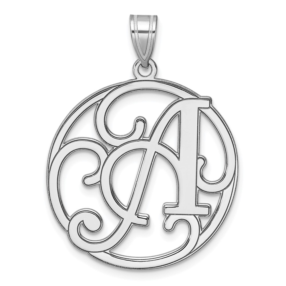 Large Sterling Silver Rhodium-plated Fancy Script Letter A Initial Pendant (QC11258A)
