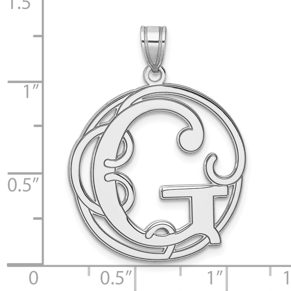 Large Sterling Silver Rhodium-plated Fancy Script Letter G Initial Pendant (QC11258G)