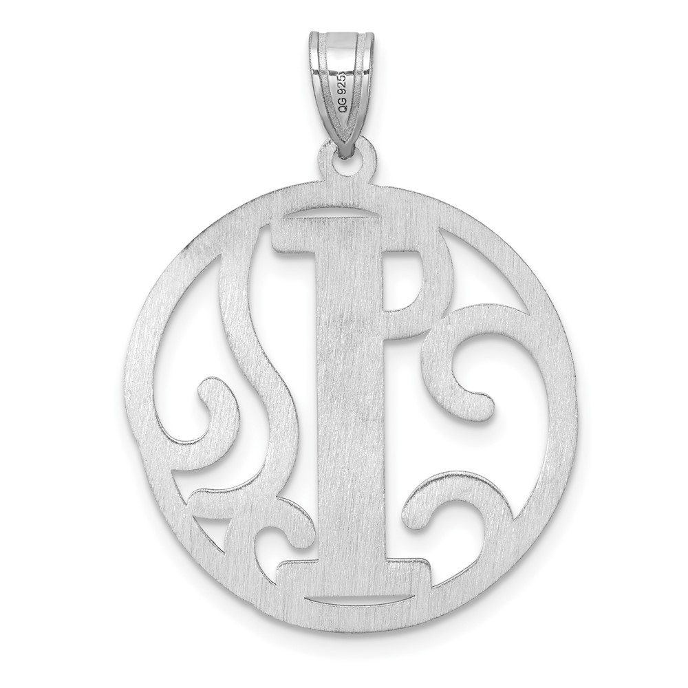 Large Sterling Silver Rhodium-plated Fancy Script Letter I Initial Pendant (QC11258I)