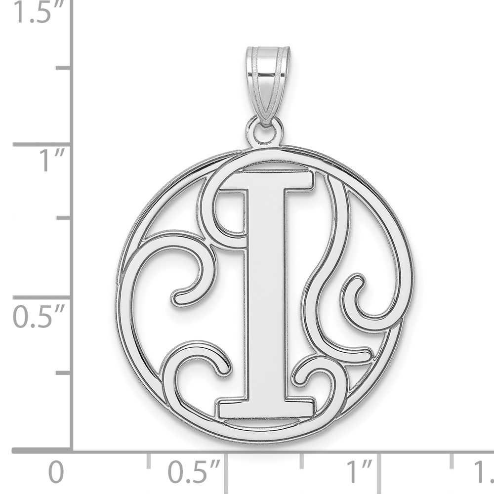 Large Sterling Silver Rhodium-plated Fancy Script Letter I Initial Pendant (QC11258I)