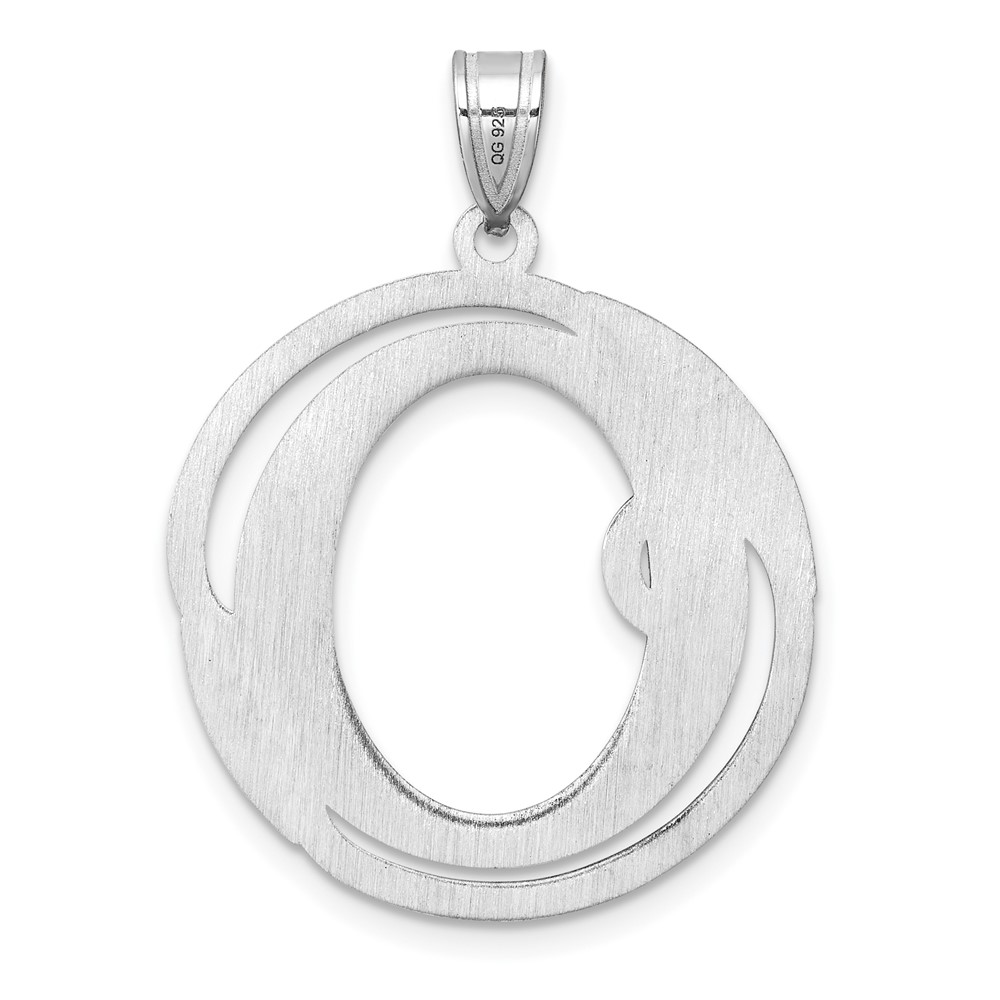 Large Sterling Silver Rhodium-plated Fancy Script Letter O Initial Pendant (QC11258O)