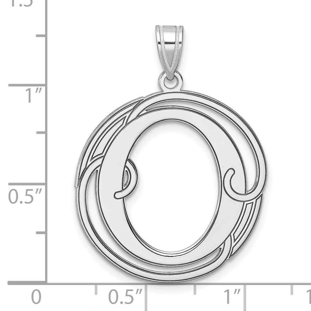 Large Sterling Silver Rhodium-plated Fancy Script Letter O Initial Pendant (QC11258O)
