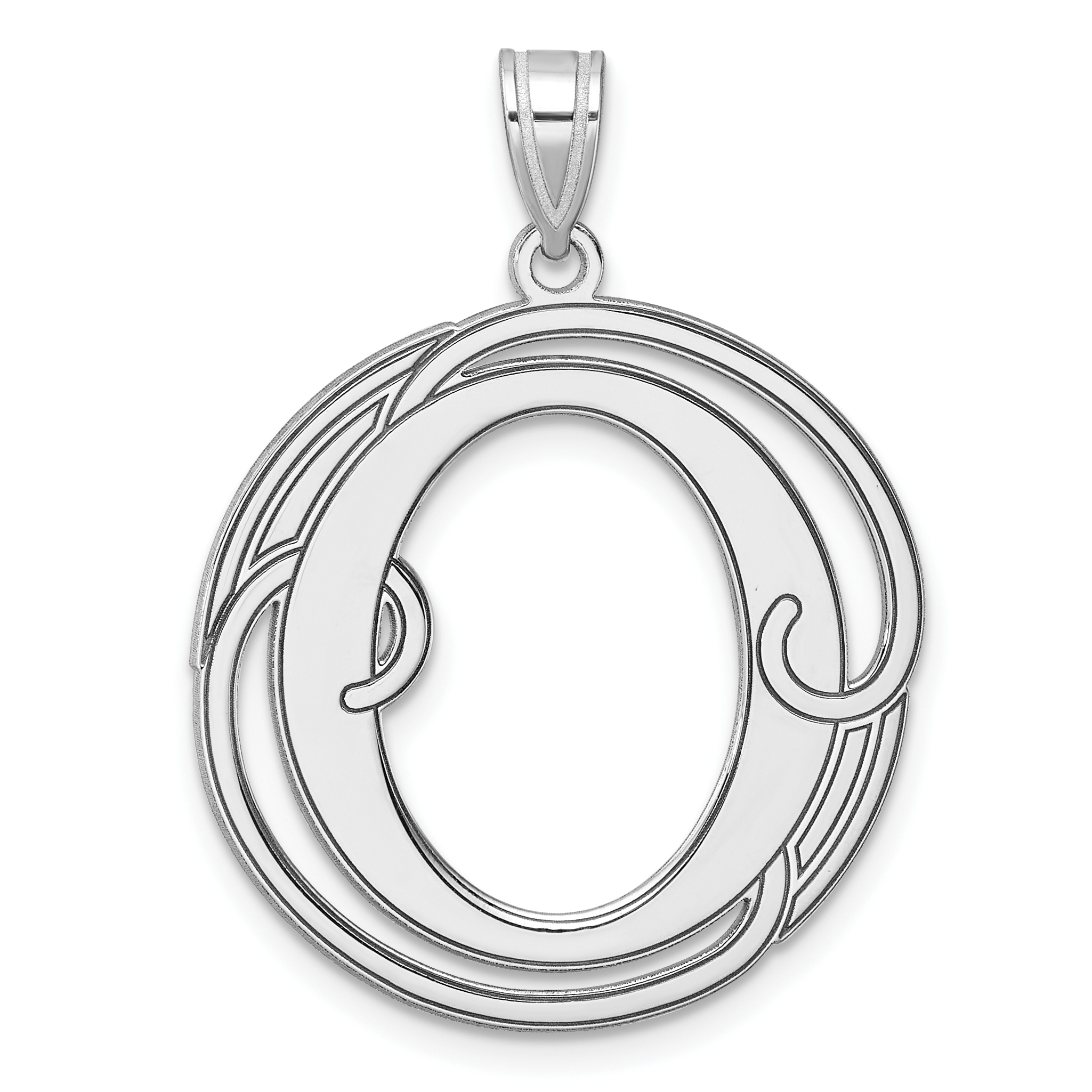 Large Sterling Silver Rhodium-plated Fancy Script Letter O Initial Pendant (QC11258O)
