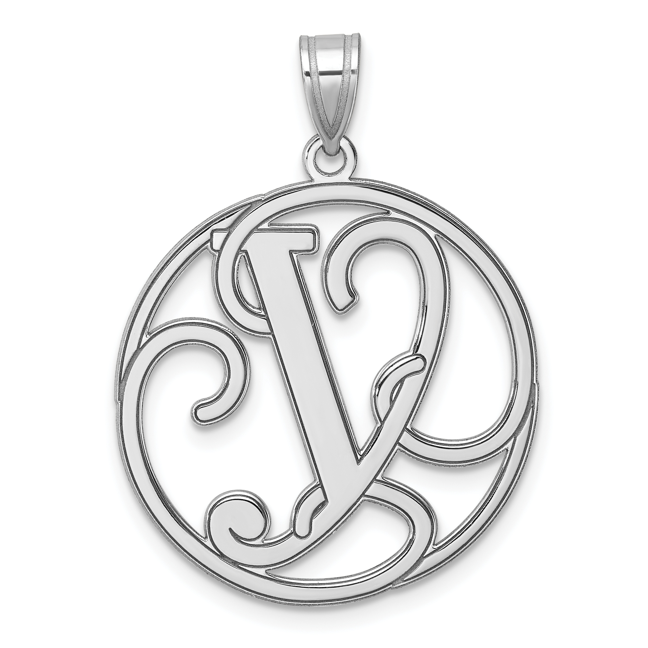 Large Sterling Silver Rhodium-plated Fancy Script Letter Y Initial Pendant (QC11258Y)