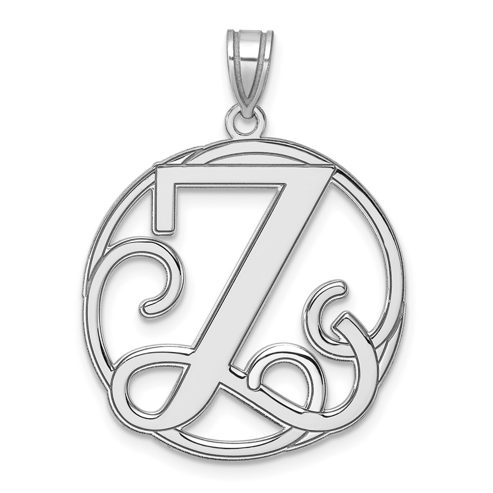 Large Sterling Silver Rhodium-plated Fancy Script Letter Z Initial Pendant (QC11258Z)