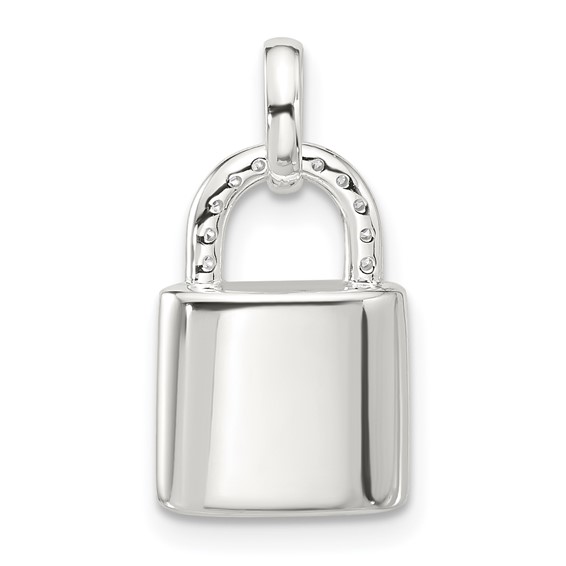 Sterling Silver E-coated CZ Lock Pendant