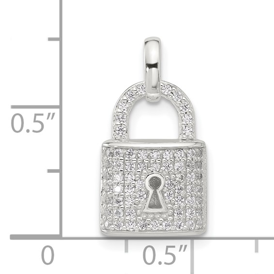 Sterling Silver E-coated CZ Lock Pendant