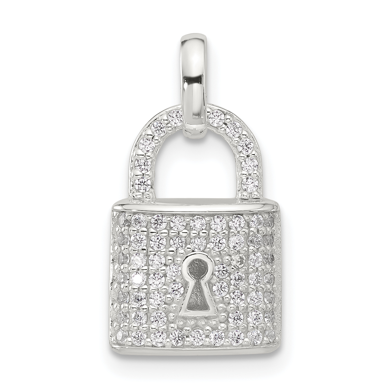 Sterling Silver E-coated CZ Lock Pendant (QC11259)