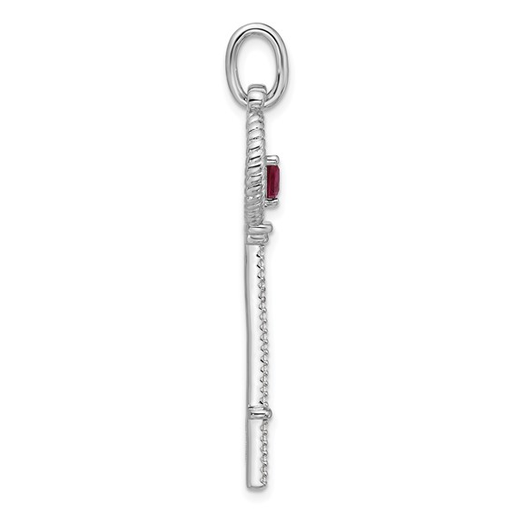 Pure Fire Sterling Silver Rhod-plated Key with Pink CZ Pendant