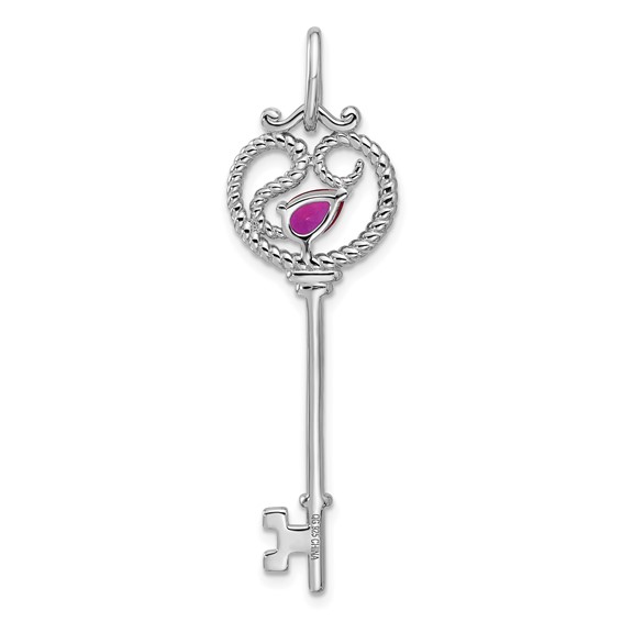 Pure Fire Sterling Silver Rhod-plated Key with Pink CZ Pendant