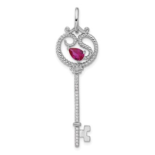 Pure Fire Sterling Silver Rhod-plated Key with Pink CZ Pendant