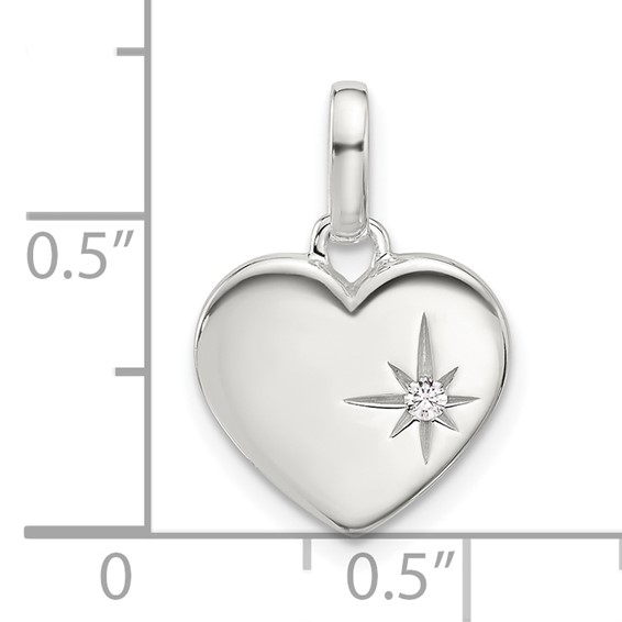 Sterling Silver E-coated CZ Heart Pendant