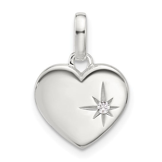 Sterling Silver E-coated CZ Heart Pendant