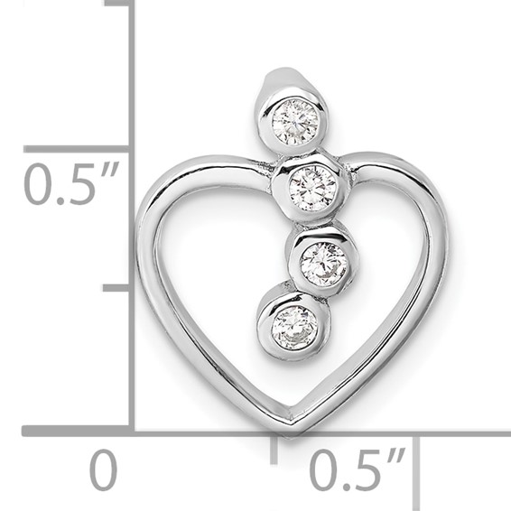 Sterling Silver Rhodium-plated with CZ Open Heart Slide Pendant