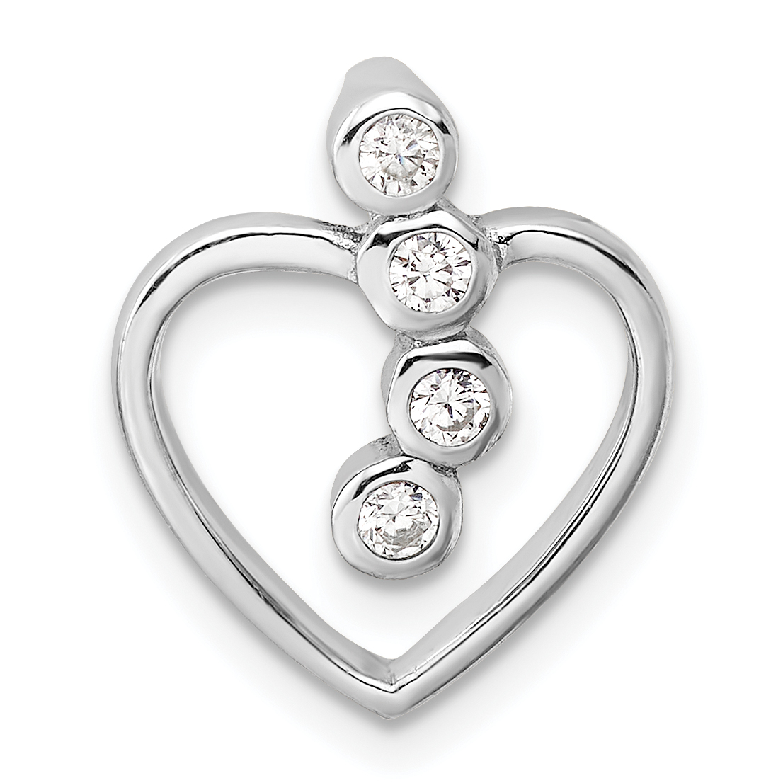 Sterling Silver Rhodium-plated with CZ Open Heart Slide Pendant (QC11267)