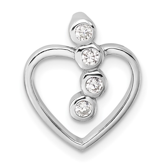 Sterling Silver Rhodium-plated with CZ Open Heart Slide Pendant