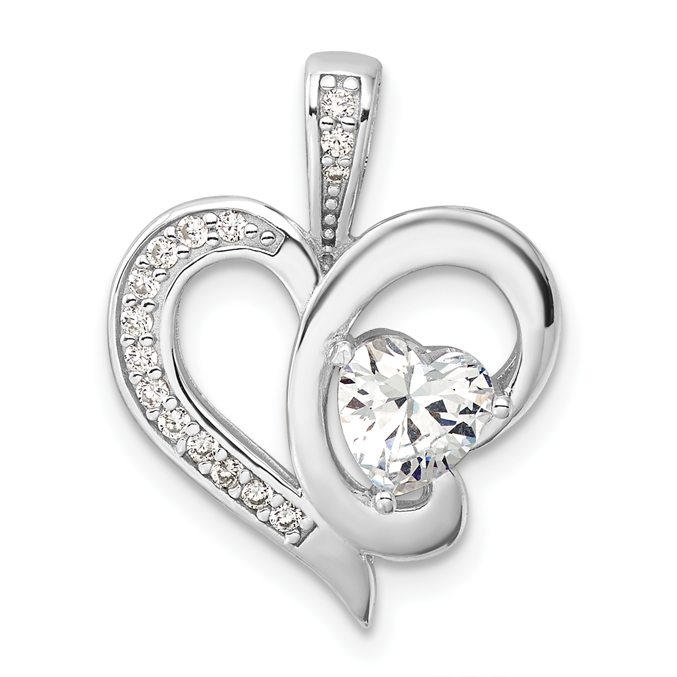 Sterling Silver Rhodium-plated CZ Heart Pendant (QC11269)