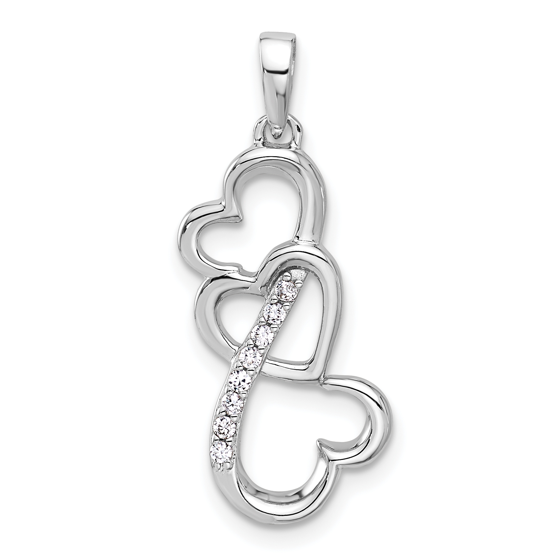 Sterling Silver Rhodium-plated Polished CZ Open Triple Heart Pendant (QC11271)