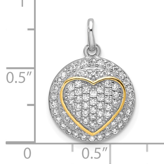 Sterling Silver Gold-plated CZ Heart Circle Pendant