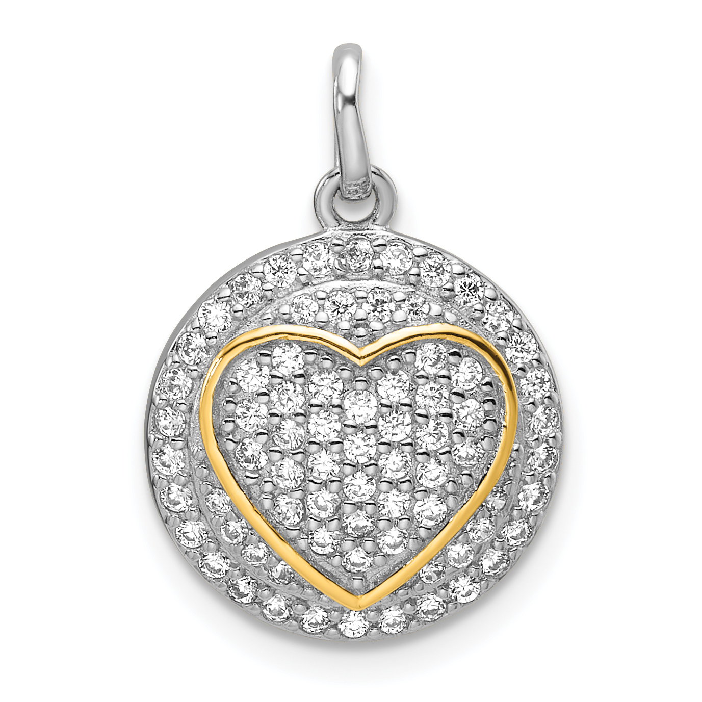 Sterling Silver Gold-plated CZ Heart Circle Pendant (QC11277)