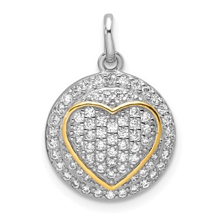 Sterling Silver Gold-plated CZ Heart Circle Pendant