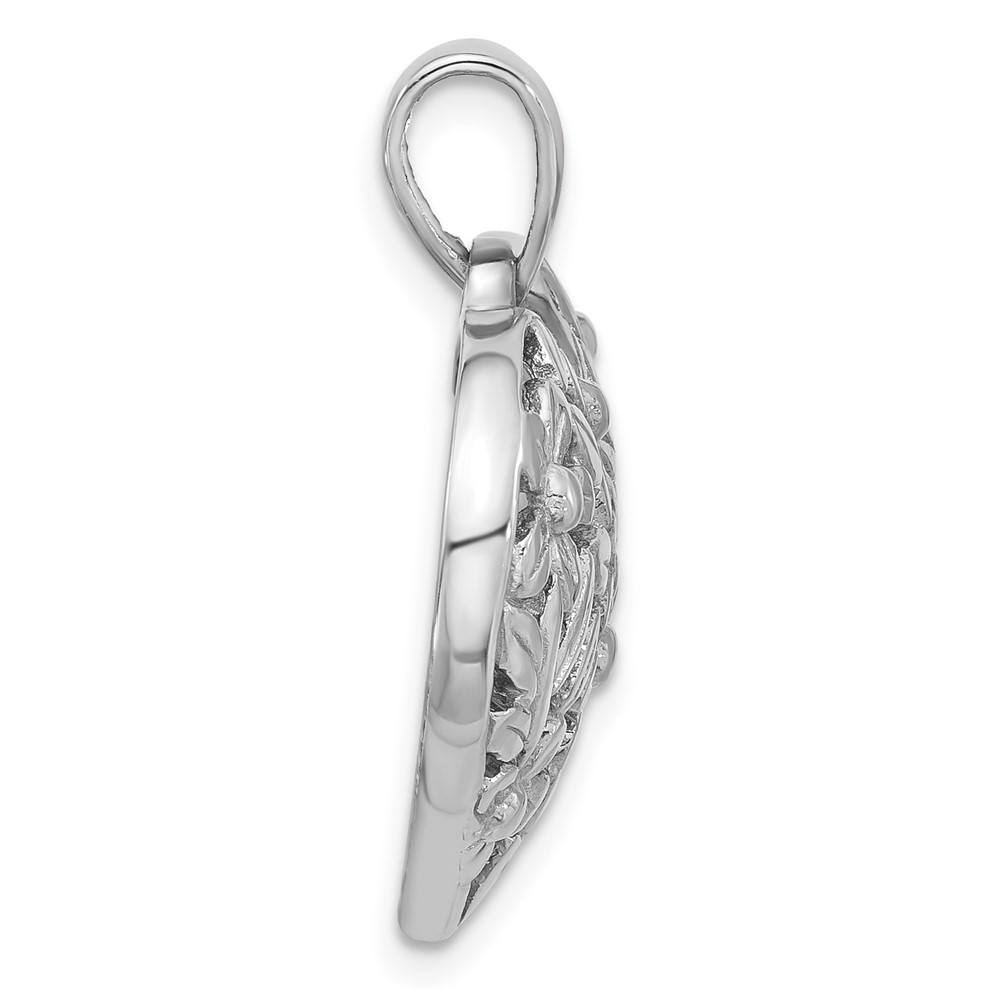 Sterling Silver Rhodium-Plated Polished Flower Heart Pendant (QC11279)