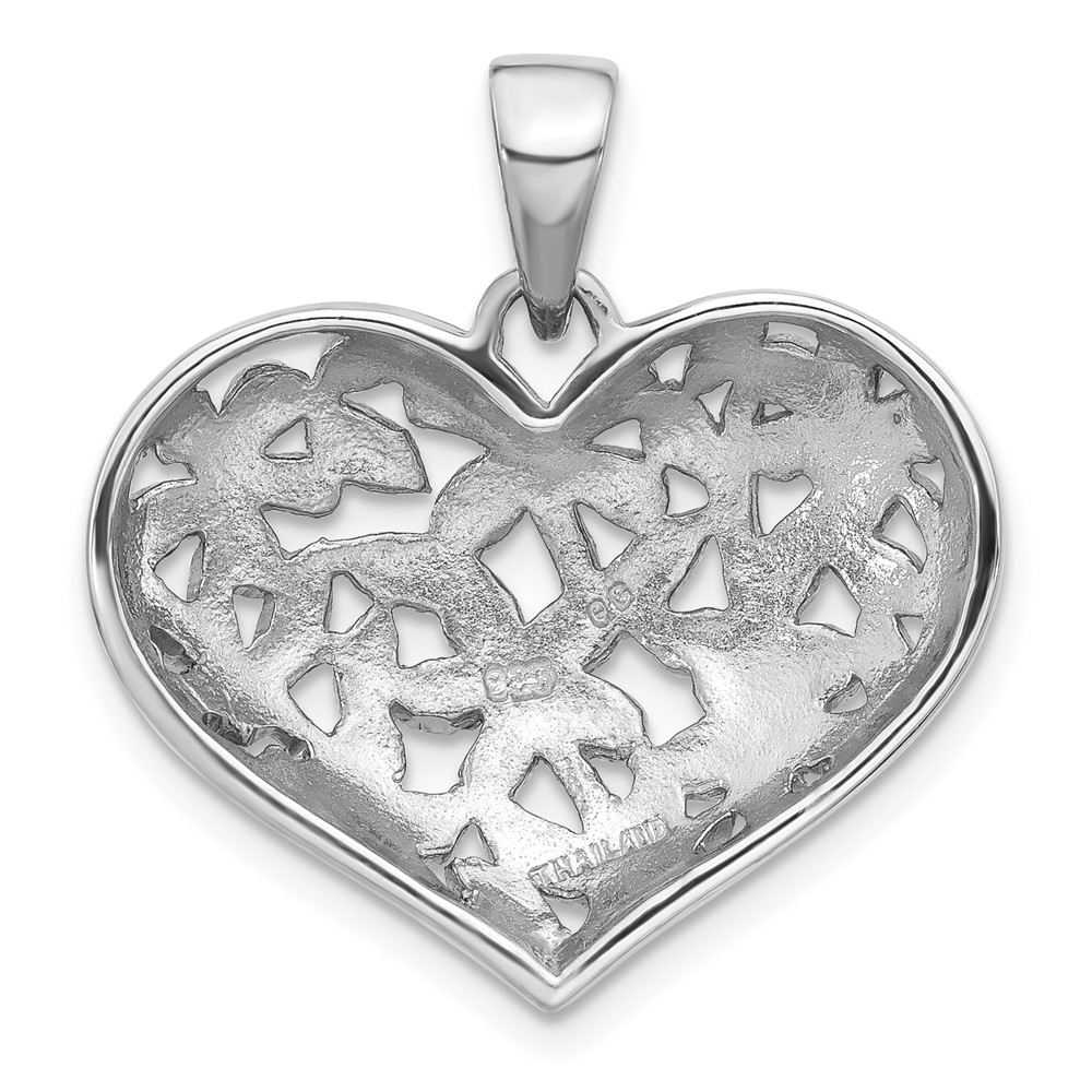 Sterling Silver Rhodium-Plated Polished Flower Heart Pendant (QC11279)