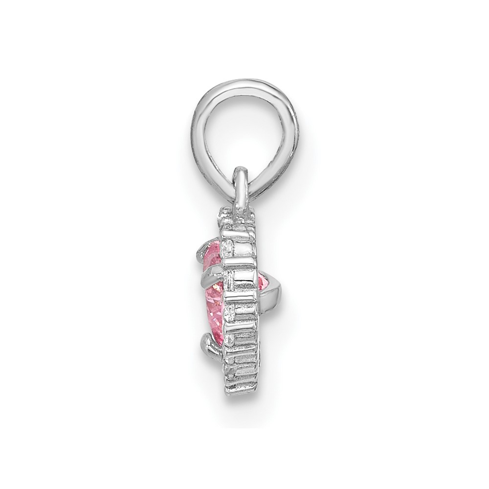 Sterling Silver Rhodium-plated Polished Pink and White CZ Heart Pendant (QC11282)
