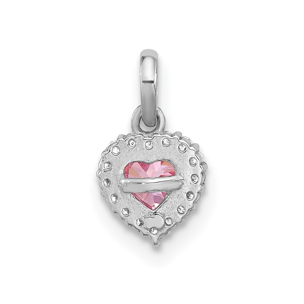 Sterling Silver Rhodium-plated Polished Pink and White CZ Heart Pendant (QC11282)