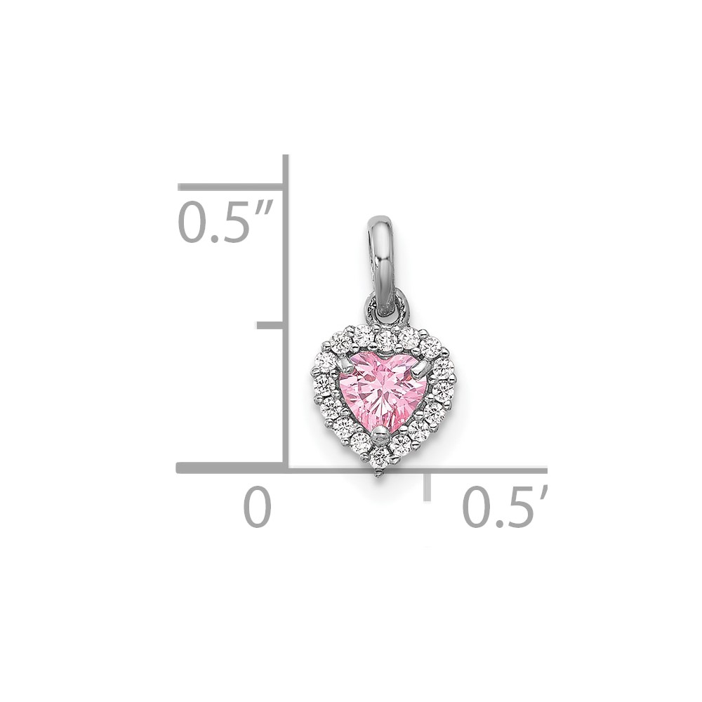 Sterling Silver Rhodium-plated Polished Pink and White CZ Heart Pendant (QC11282)