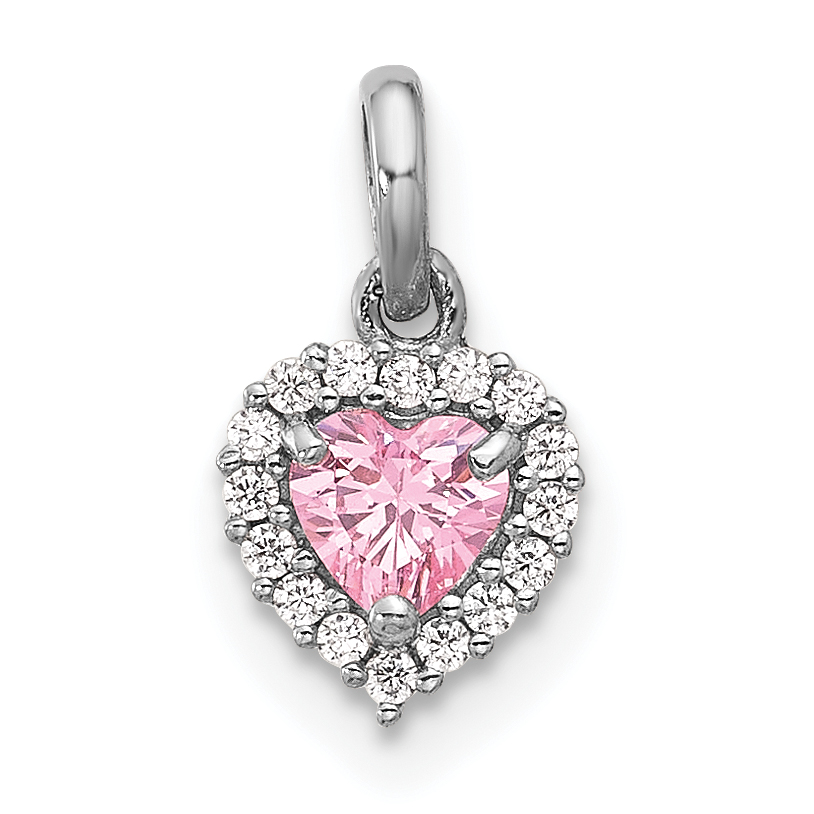 Sterling Silver Rhodium-plated Polished Pink and White CZ Heart Pendant (QC11282)