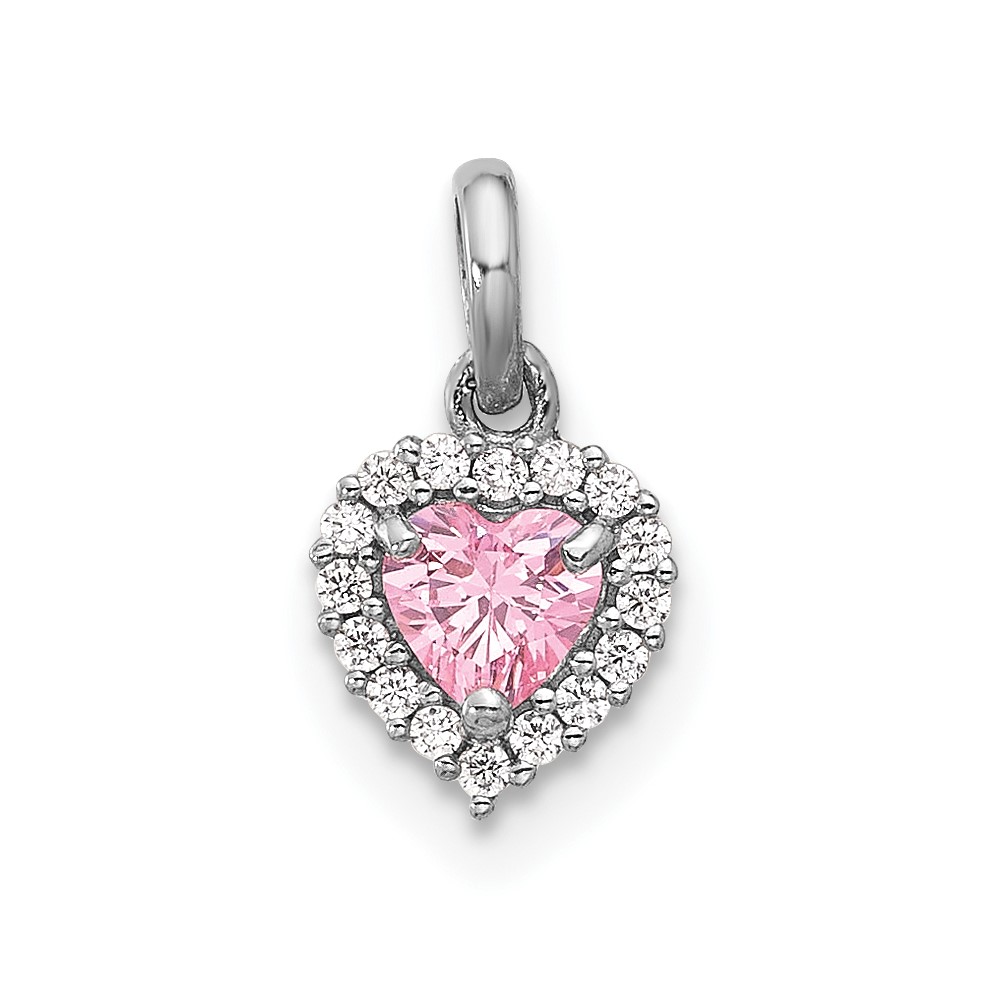 Sterling Silver Rhodium-plated Polished Pink and White CZ Heart Pendant (QC11282)