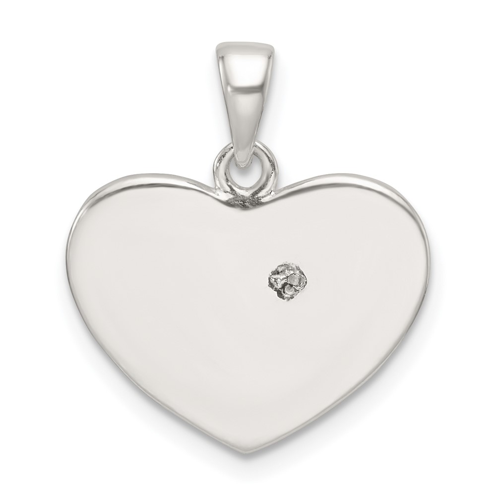 Sterling Silver Rose-tone Polished and Glitter Fabric CZ Heart Pendant (QC11285)