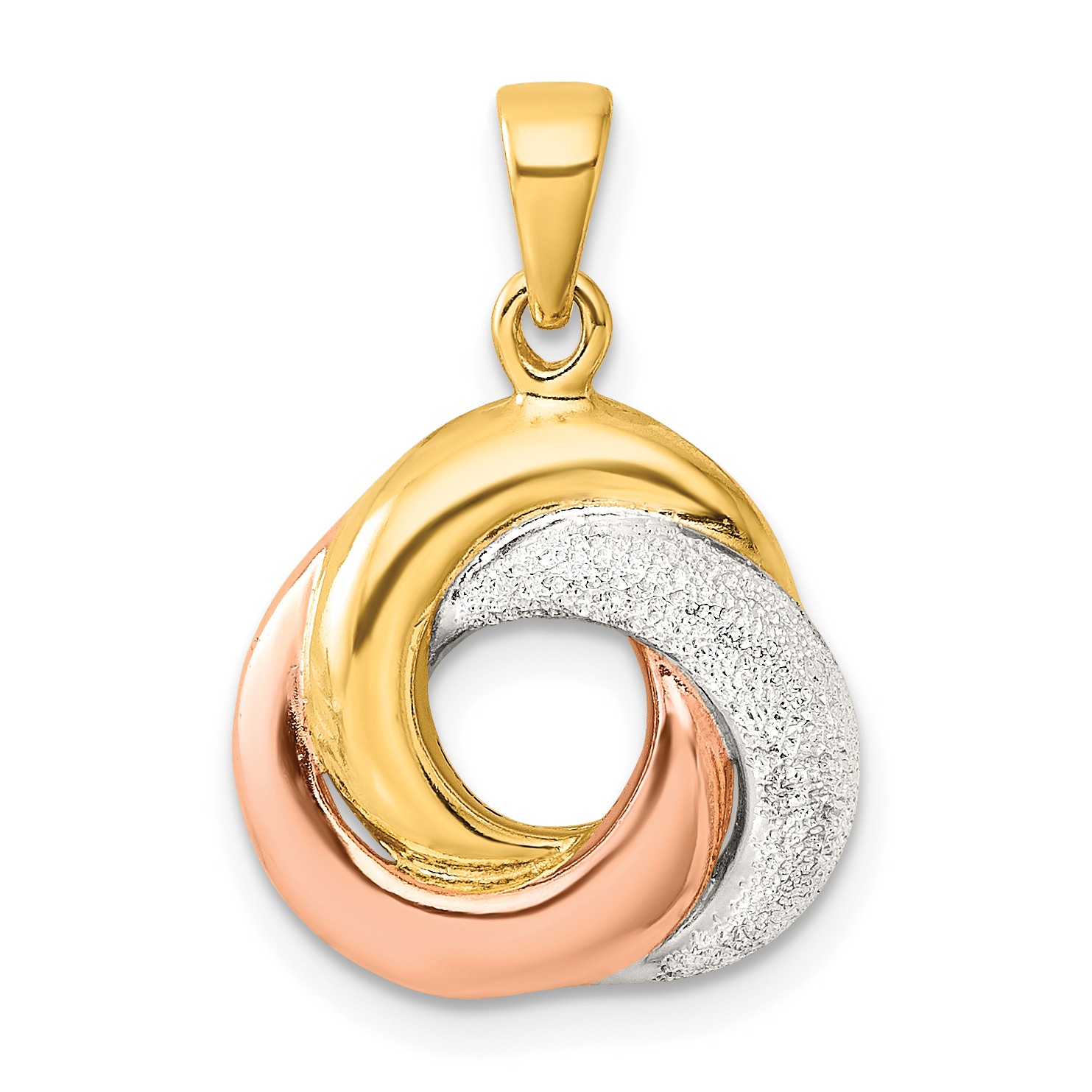 Sterling Silver with Rose and Gold-tone Laser Texture Knot Pendant (QC11293)