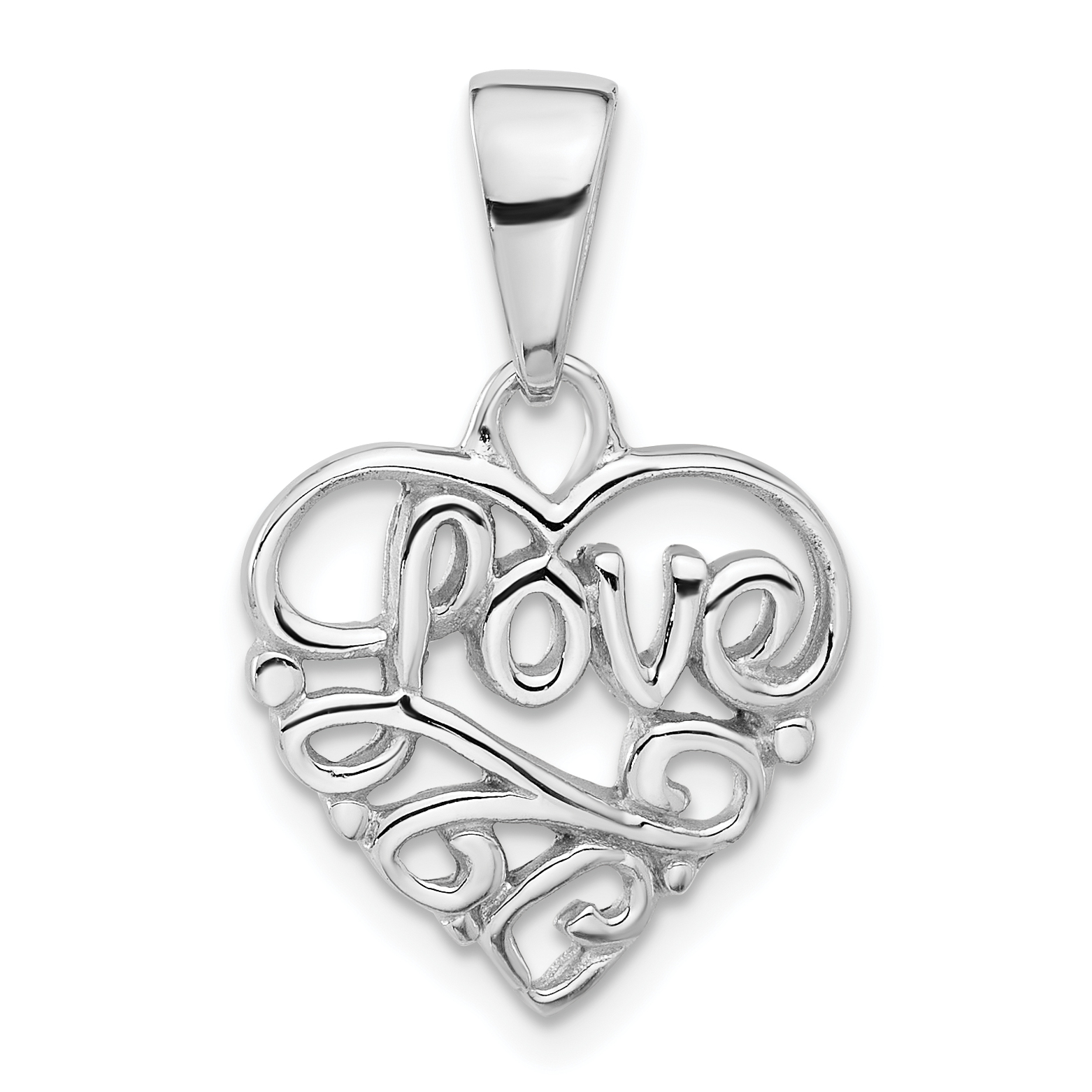 Sterling Silver Rhodium-plated Polished Hollow Love Pendant (QC11294)