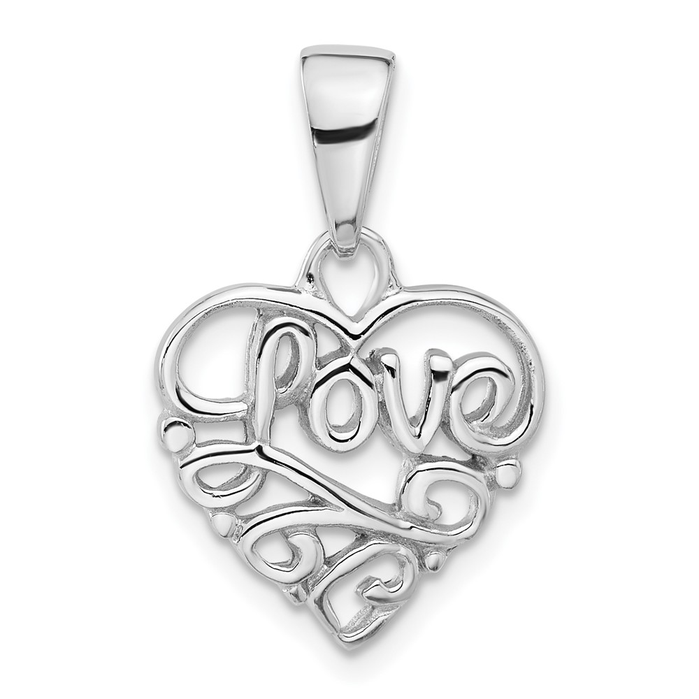 Sterling Silver Rhodium-plated Polished Hollow Love Pendant (QC11294)