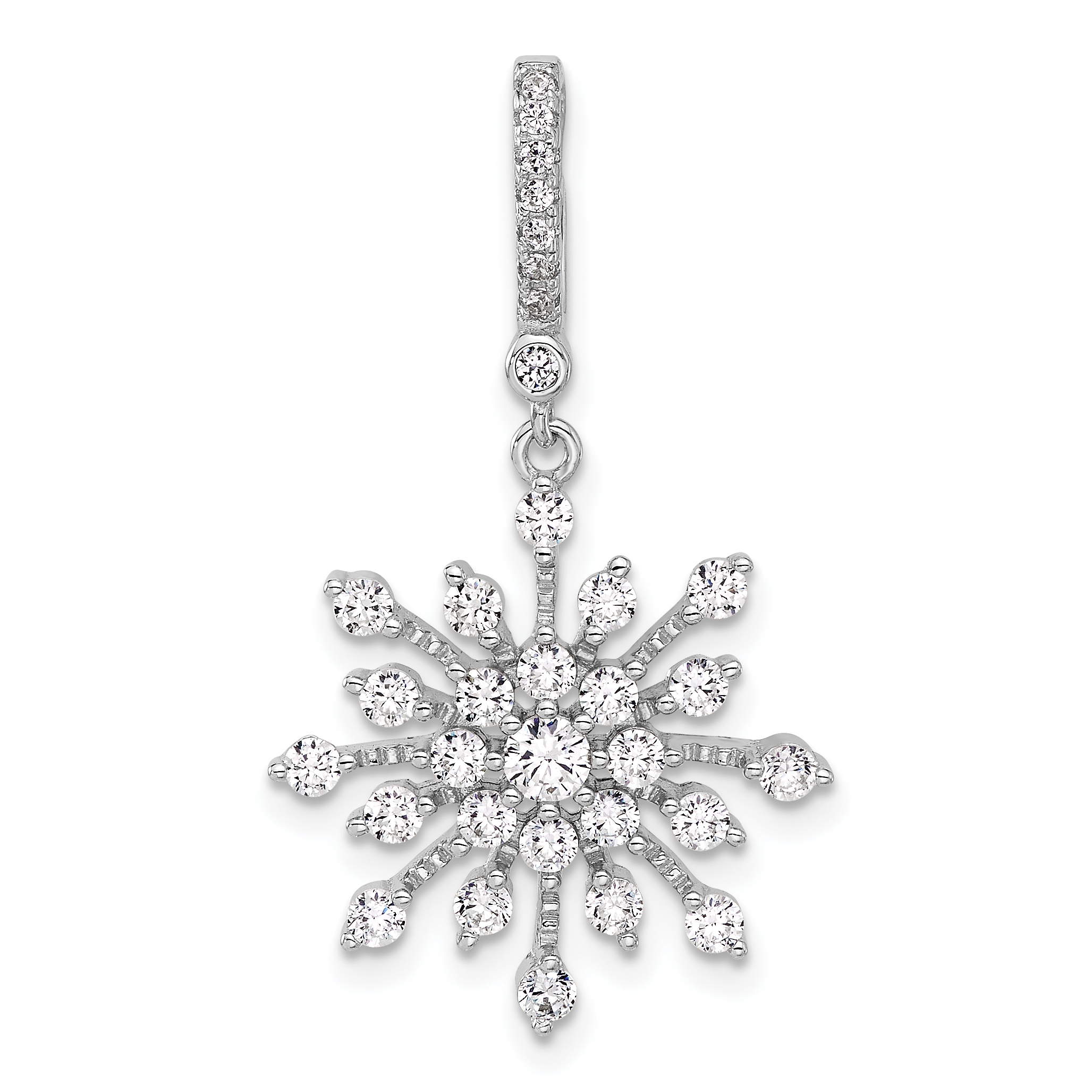 Sterling Silver Rhodium-plated CZ Snowflake Pendant (QC11307)