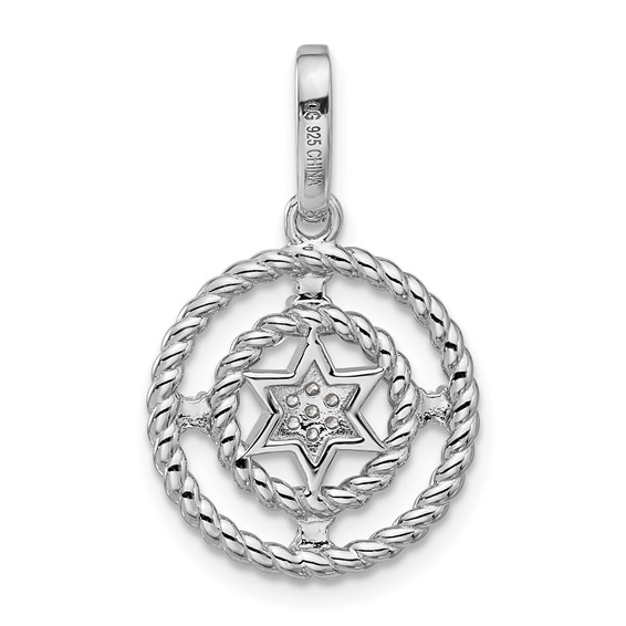 Pure Fire Sterling Silver Rhod-plated Fancy CZ Circle w/Star Pendant