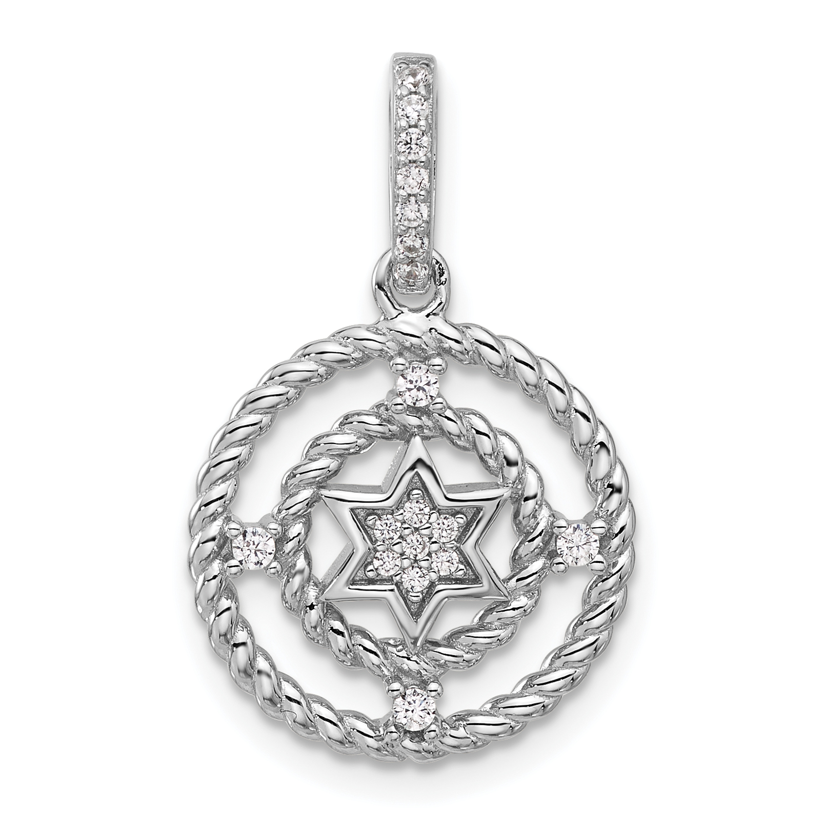 Pure Fire Sterling Silver Rhod-plated Fancy CZ Circle w/Star Pendant (QC11311)