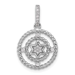 Pure Fire Sterling Silver Rhod-plated Fancy CZ Circle w/Star Pendant