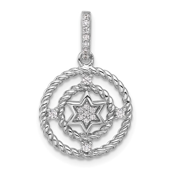 Pure Fire Sterling Silver Rhod-plated Fancy CZ Circle w/Star Pendant