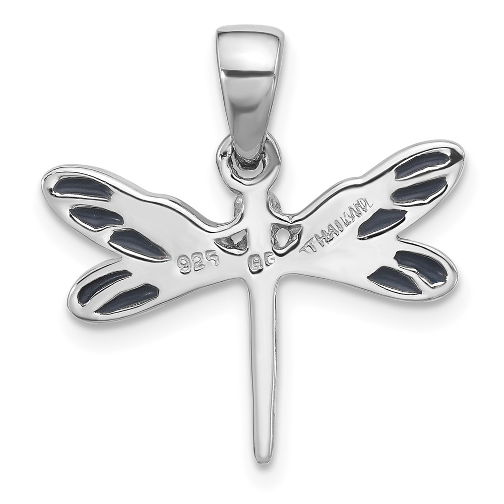 Sterling Silver Rhodium-Plated Polished Abalone Dragonfly Pendant (QC11324)