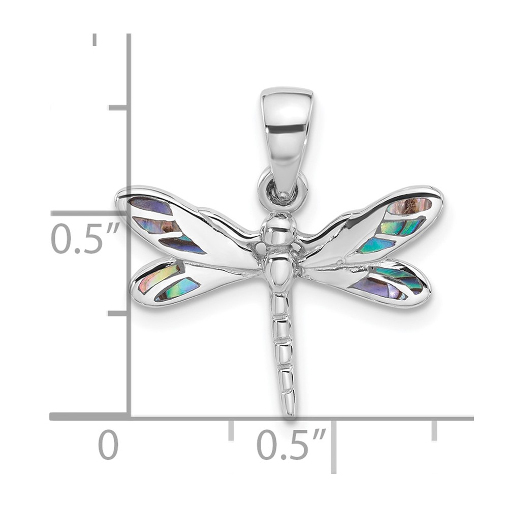Sterling Silver Rhodium-Plated Polished Abalone Dragonfly Pendant (QC11324)