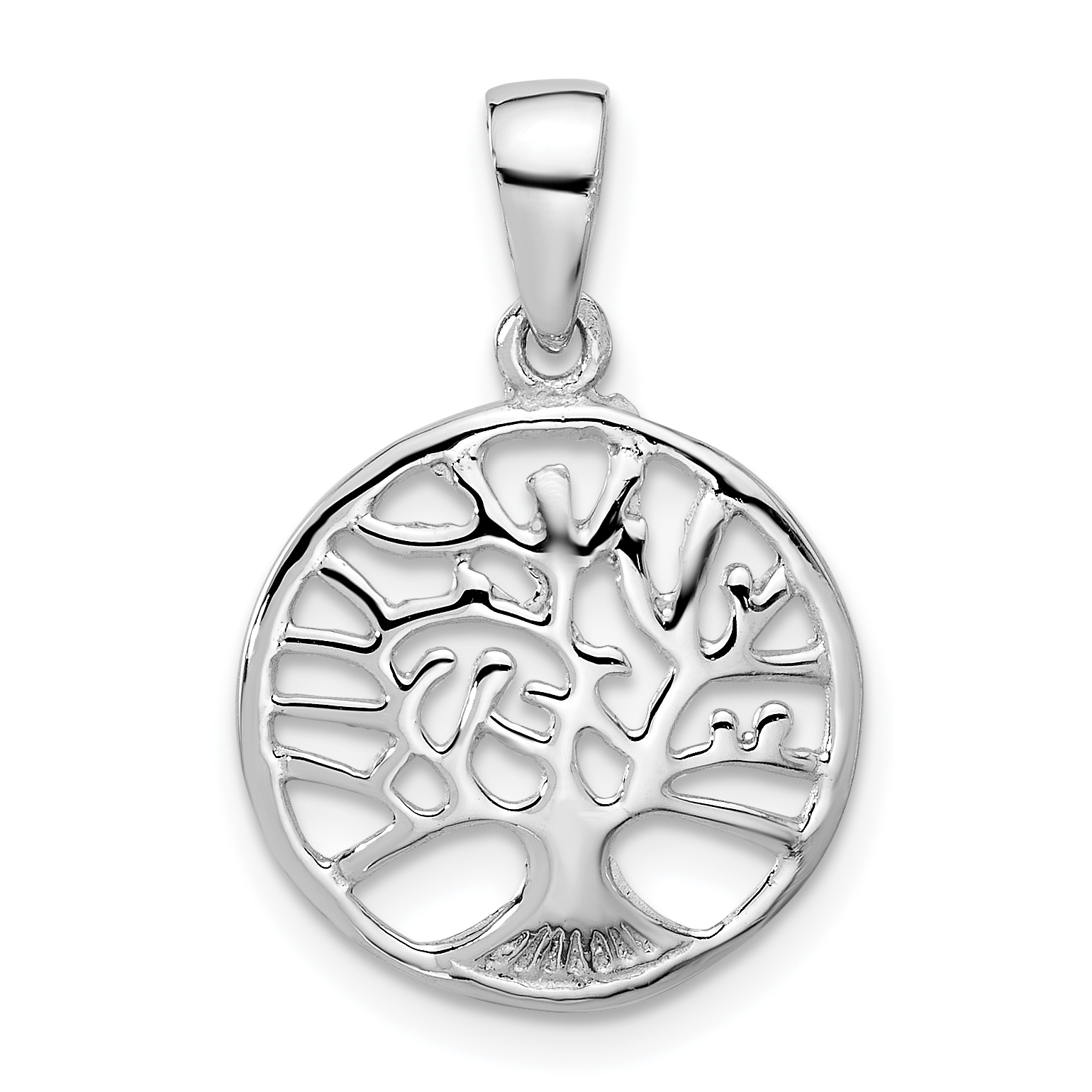 Sterling Silver Rhodium-plated Round Tree of Life Pendant (QC11333)